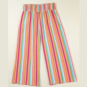 Womens Pants 1x 2x 3x Rainbow Vertical Stripe Smocked Waist Flowy Wide Leg Pants
